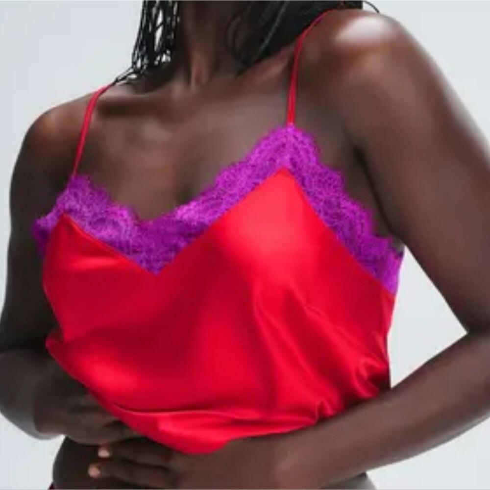 Savage X Fenty Red Satin Lace Trim Camisole Top Size 1X
